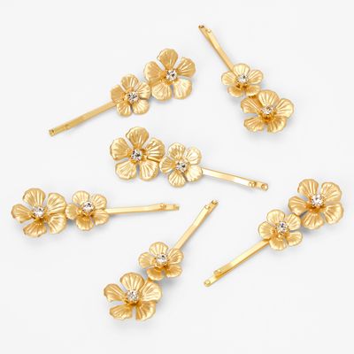Gold Double Flower Hair Pins - 6 Pack