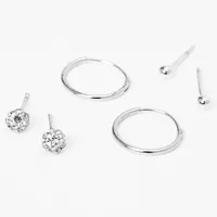 Sterling Silver Fireball Stud and Hoop Earrings - 3 Pack