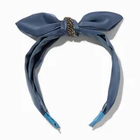 Blue Embellished Satin Knotted Bow Headband