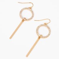 Gold 2.5" Embellished Circle Bar Drop Earrings