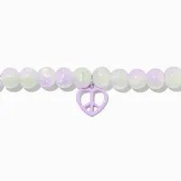 Purple Heart Peace Sign Stretch Beaded Bracelet