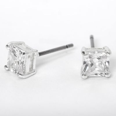 Silver Cubic Zirconia 5MM Square Stud Earrings