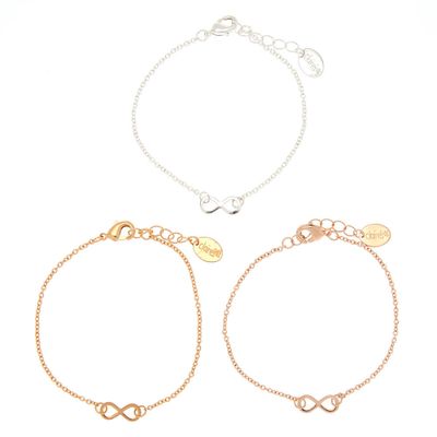 Mixed Metal Infinity Chain Bracelets - 3 Pack