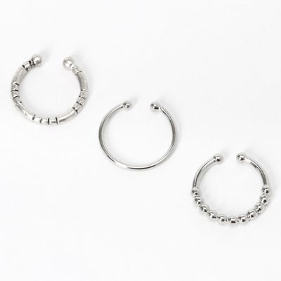 Silver Textured Faux Nose Rings - 3 Pack