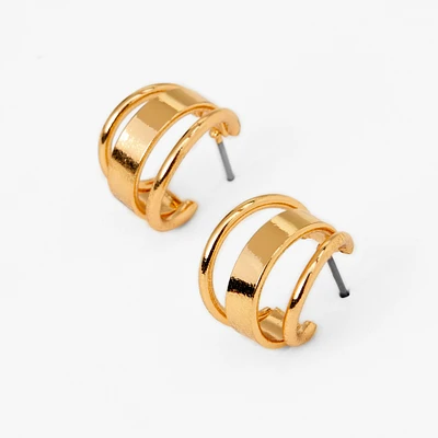 Gold 15MM Triple Thick Hoop Earrings