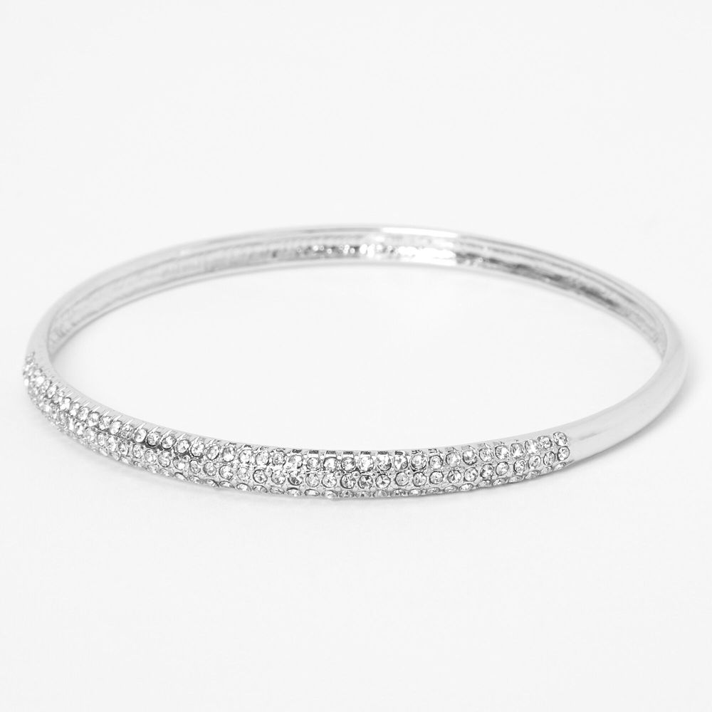 Silver Pave Rhinestone Bangle Bracelet