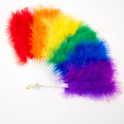 Rainbow Feather Folding Fan