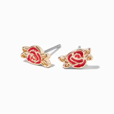 Enameled Red Rose Stud Earrings