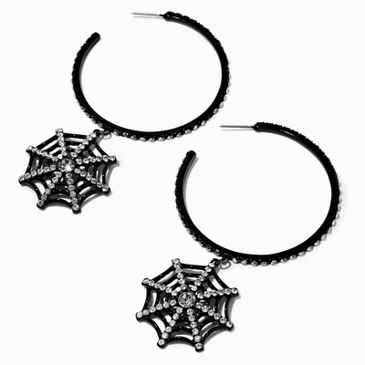 Stone Spiderweb Hoop 3'' Drop Earrings