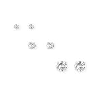 Silver Cubic Zirconia Round Martini Set Stud Earrings  - 3MM, 4MM, 6MM