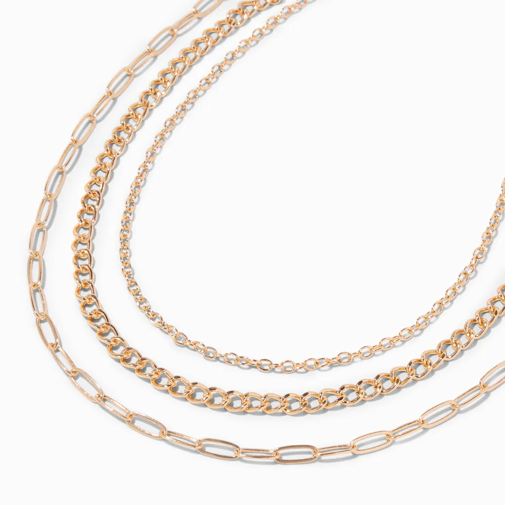 Gold Mixed Chain Link Multi Strand Chain Necklace