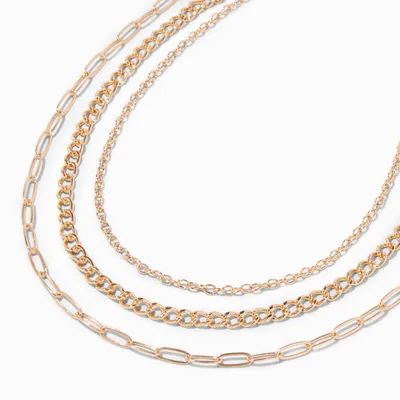 Gold Mixed Chain Link Multi Strand Chain Necklace