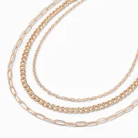 Gold Mixed Chain Link Multi Strand Chain Necklace