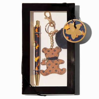 Status Icons Bear Keychain & Tortoiseshell Pen Gift Set