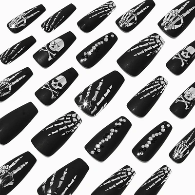 Embellished Skeleton Squareletto Press On Faux Nail Set - 24 Pack