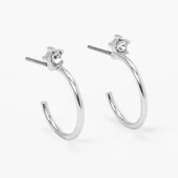 Silver 15 MM Crystal Star Half Hoop Earrings