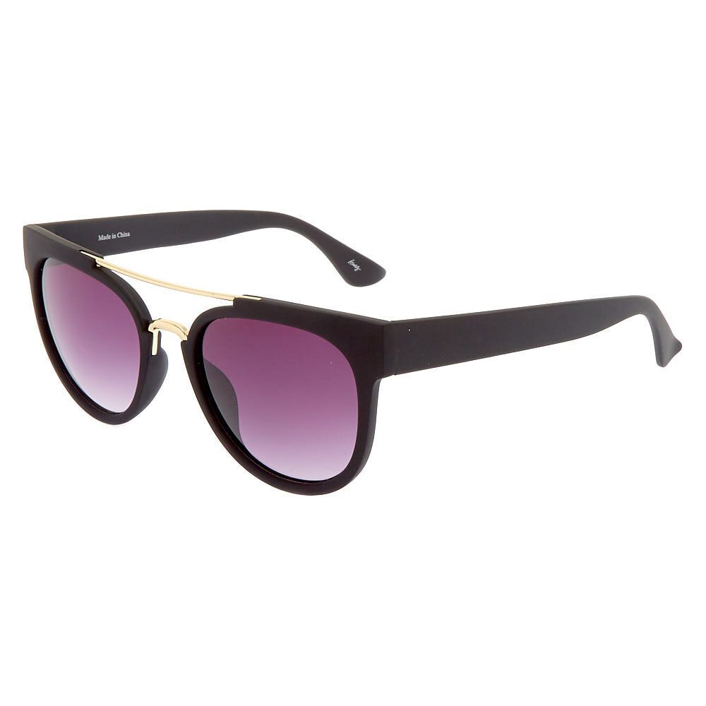 Gold Browline Round Mod Sunglasses - Black