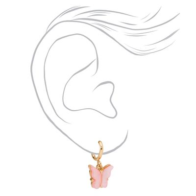 Pink Butterfly Clip On Hoop Earrings