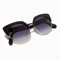 Black Retro Browline Black Lerns Sunglasses