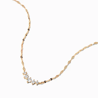 Gold-tone Cubic Zirconia Inline Crescent Pendant Necklace