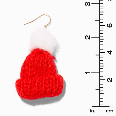 Red Winter Knit Hat 3" Drop Earrings