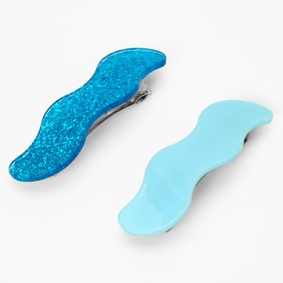 Blue Glitter Wavy Hair Clips - 2 Pack