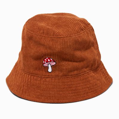 Embroidered Mushroom Sueded Bucket Hat
