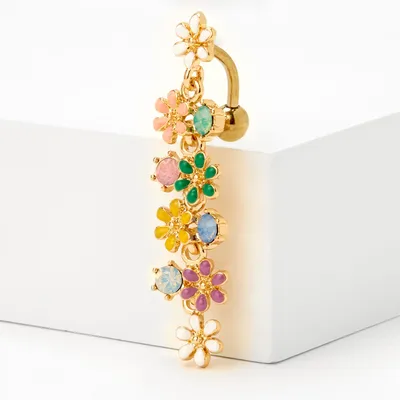 Gold 14G Rainbow Flower Top Down Belly Ring