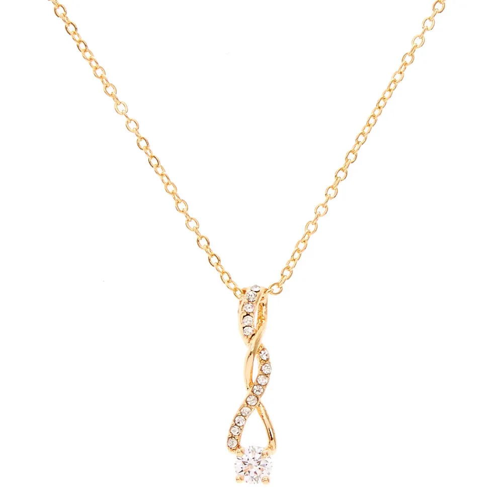 Gold Cubic Zirconia Twisted Pendant Necklace