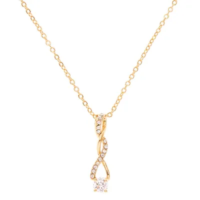 Gold Cubic Zirconia Twisted Pendant Necklace