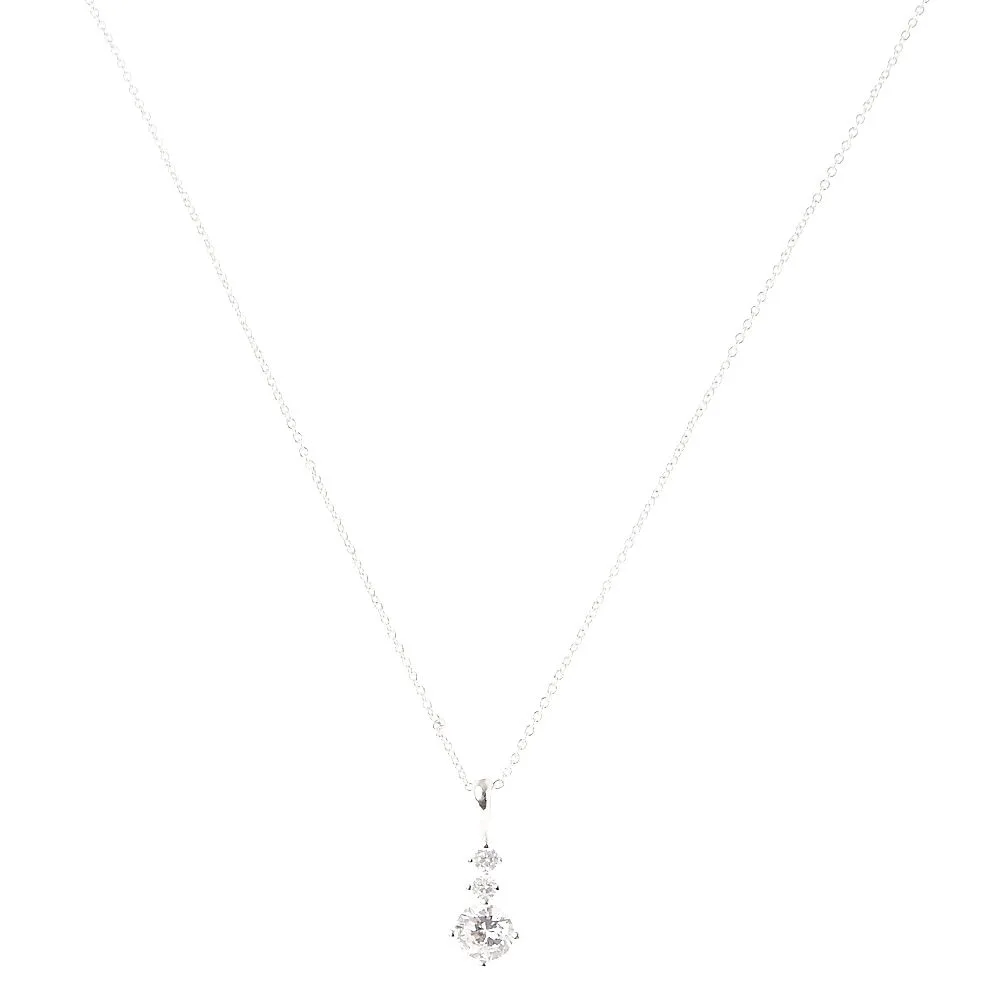 Silver Cubic Zirconia Trio Stone Pendant Necklace