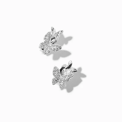 Silver-Tone Embellished Butterfly Clip-On Stud Earrings