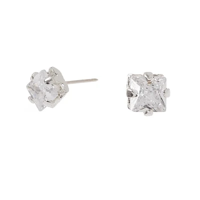 Silver Cubic Zirconia Square Stud Earrings - 3MM