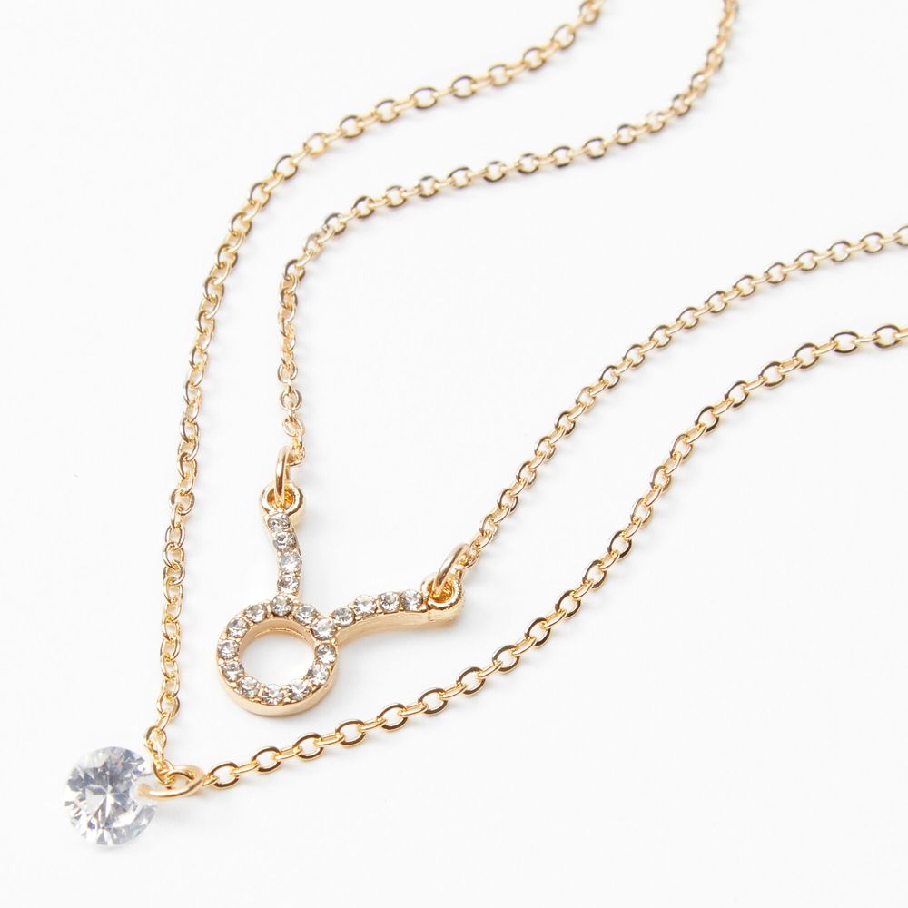 Gold Cubic Zirconia Zodiac Multi Strand Necklace - Taurus