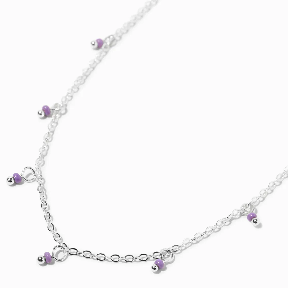 Purple Shaky Bead Silver Necklace