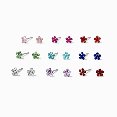 Multi Color Flower 4MM Stud Earrings - 9 Pack