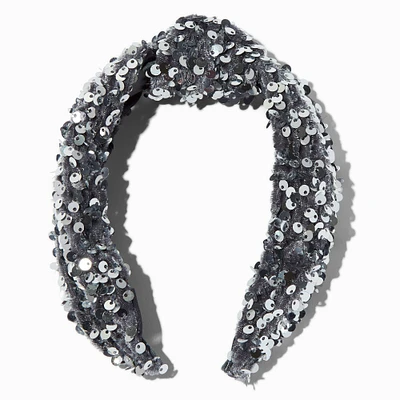 Silver Sequin Knotted Headband