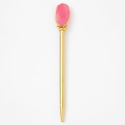 Pink Geode Topper Pen - Gold