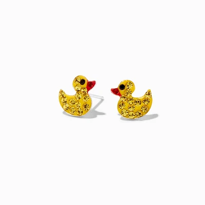 Sterling Silver Crystal Rubber Ducky Stud Earrings