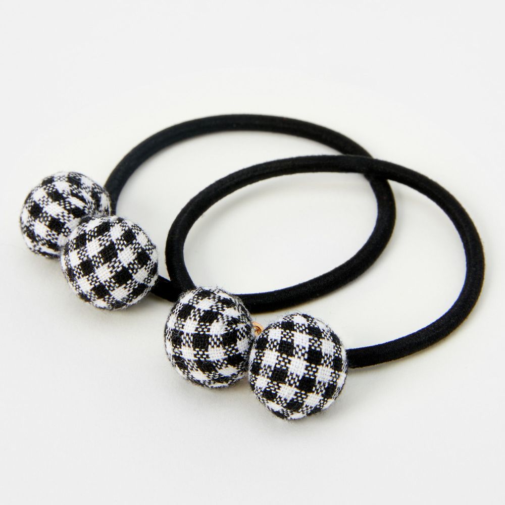 Black Plaid Beaded Hair Ties - 2 Pack