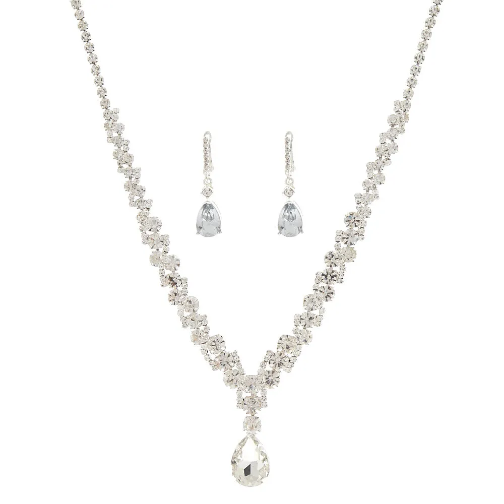 Silver Imitation Crystal Teardrop Jewelry Set