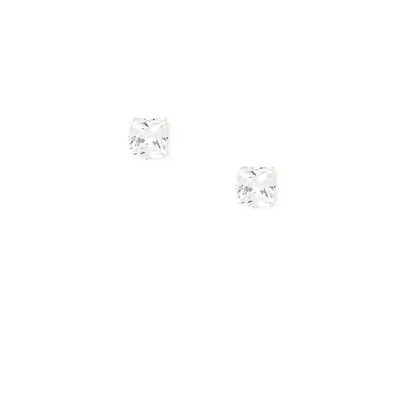 Silver Cubic Zirconia 4MM Square Stud Earrings