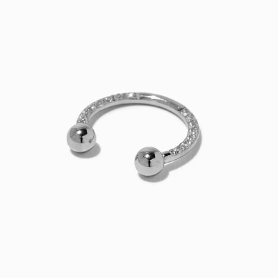 Silver-tone 16G Crystal Horseshoe Septum Nose Ring