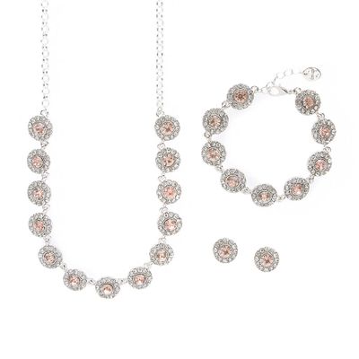 Pavé Rhinestone & Amethyst Crystal Circles Statement Necklace, Bracelet & Stud Earrings Set