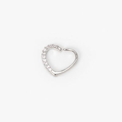 Cubic Zirconia 16G Heart Daith Hoop Earring