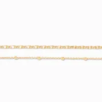 Icing Select18k Yellow Gold Plated Beaded & Figaro Chain Anklets - 2 Pack