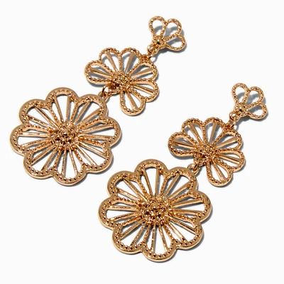 Gold-tone Flower Fan 2" Drop Earrings