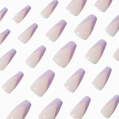 Lilac French Tips Squareletto Vegan Faux Nail set - 24 Pack