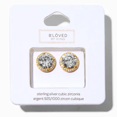 B'Loved by Icing Gold Sterling Silver Cubic Zirconia 10MM Round Stud Halo Earrings