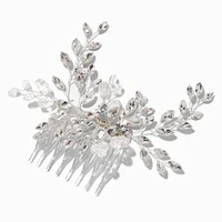 Silver Rhinestone Floral Spray Hair Comb